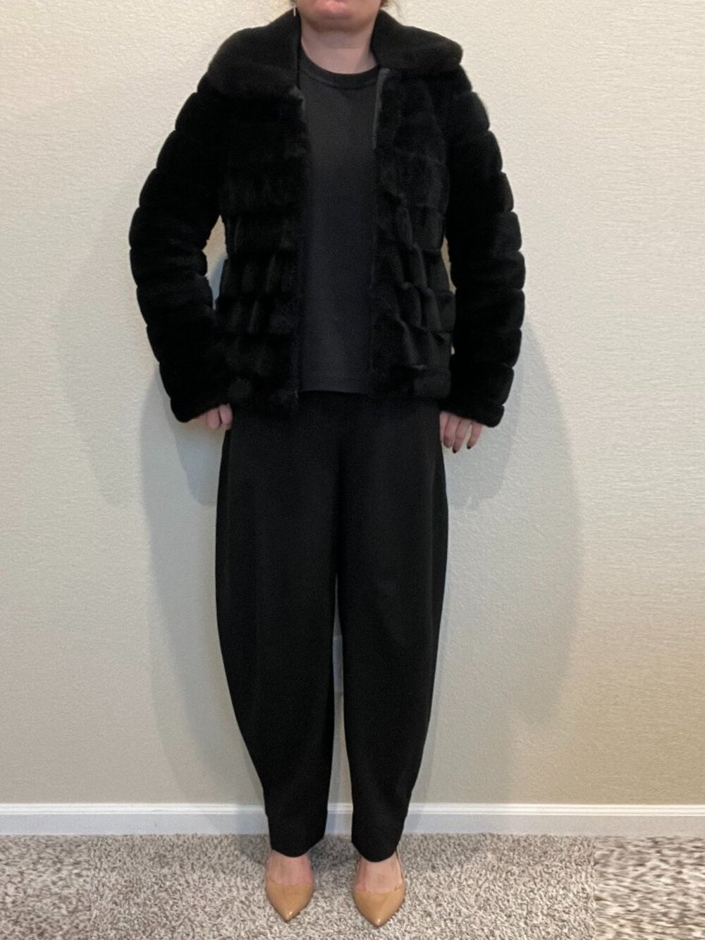 Black Reversible Faux Fur Coat – Size XS
